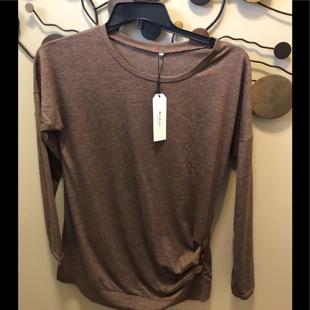 Brown long sleeve shirt with button side detail
